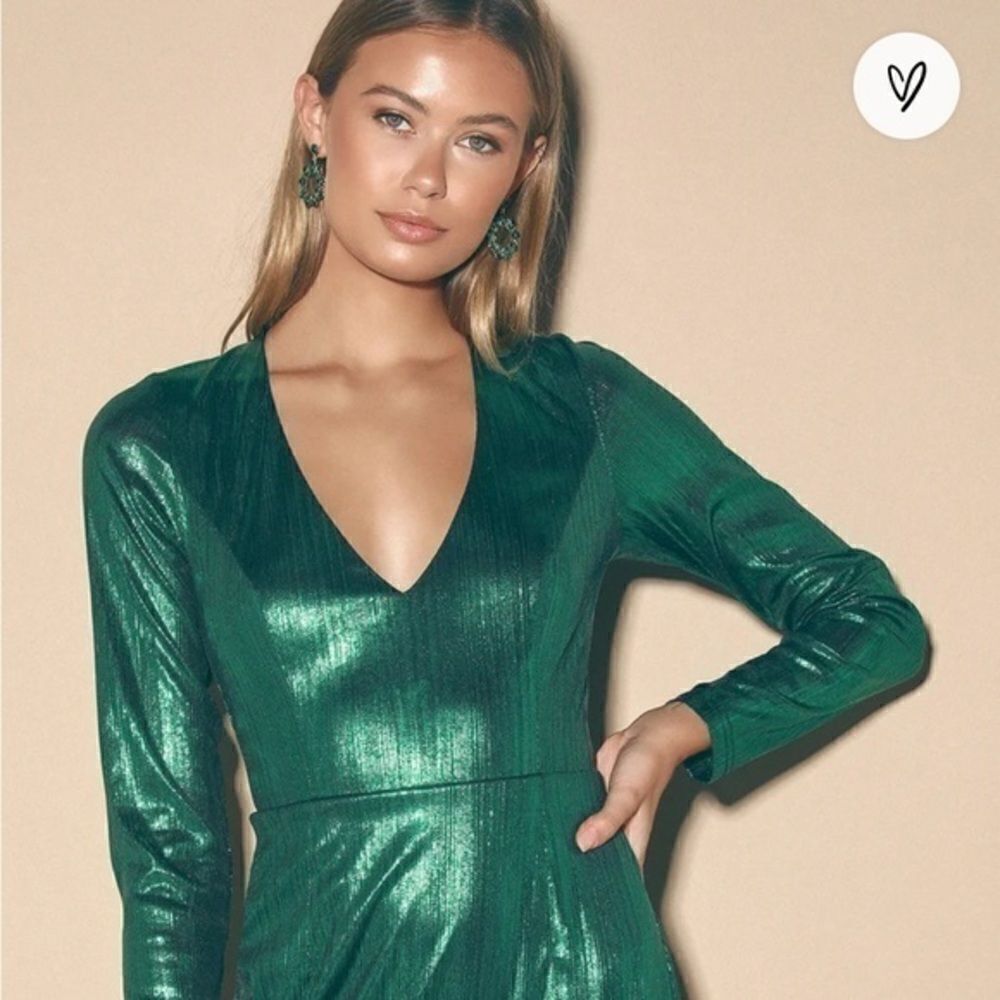 NWT Lulus Stunning Sensation Emerald Green Metallic‎ Bodycon Dress - Picture 4 of 8